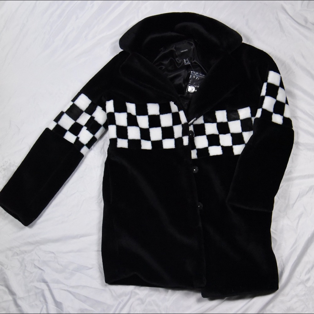 Faux fur checkered coat